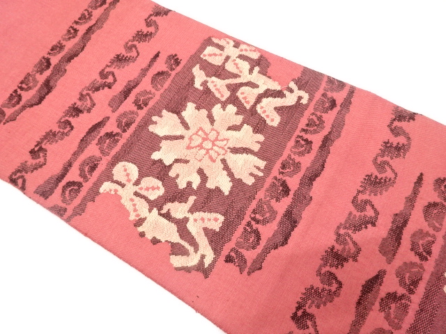 JAPANESE KIMONO / ANTIQUE NAGOYA OBI / SILK / WOVEN FLORAL SARASA PATTERN